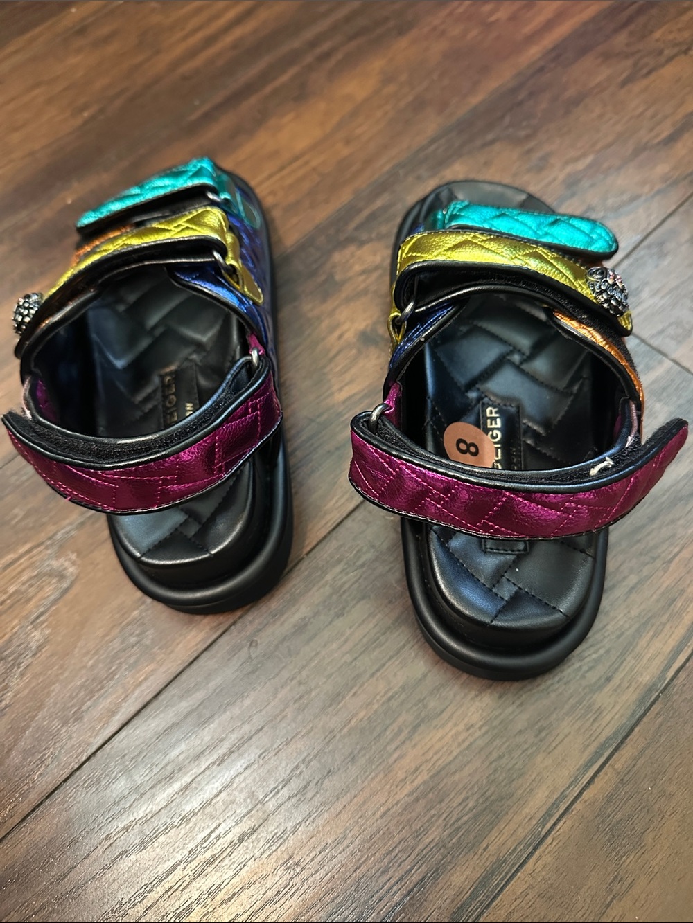 Kurt Geiger Women’s Metallic Rainbow Strap Sandals - Turquoise, Gold, Blue, Pink - Picture 6 of 6